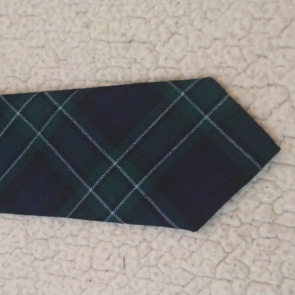 Ingles Buchan Green/Blue/White Plaid Wool Tie (Made in Scotland)